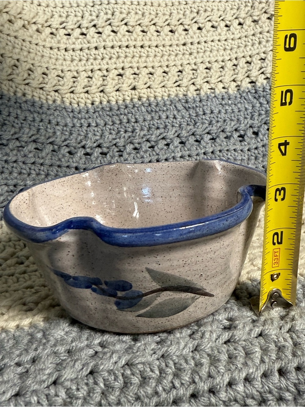 Hand Thrown Signed Salt-Glazed Bowl Pie Crust Edge